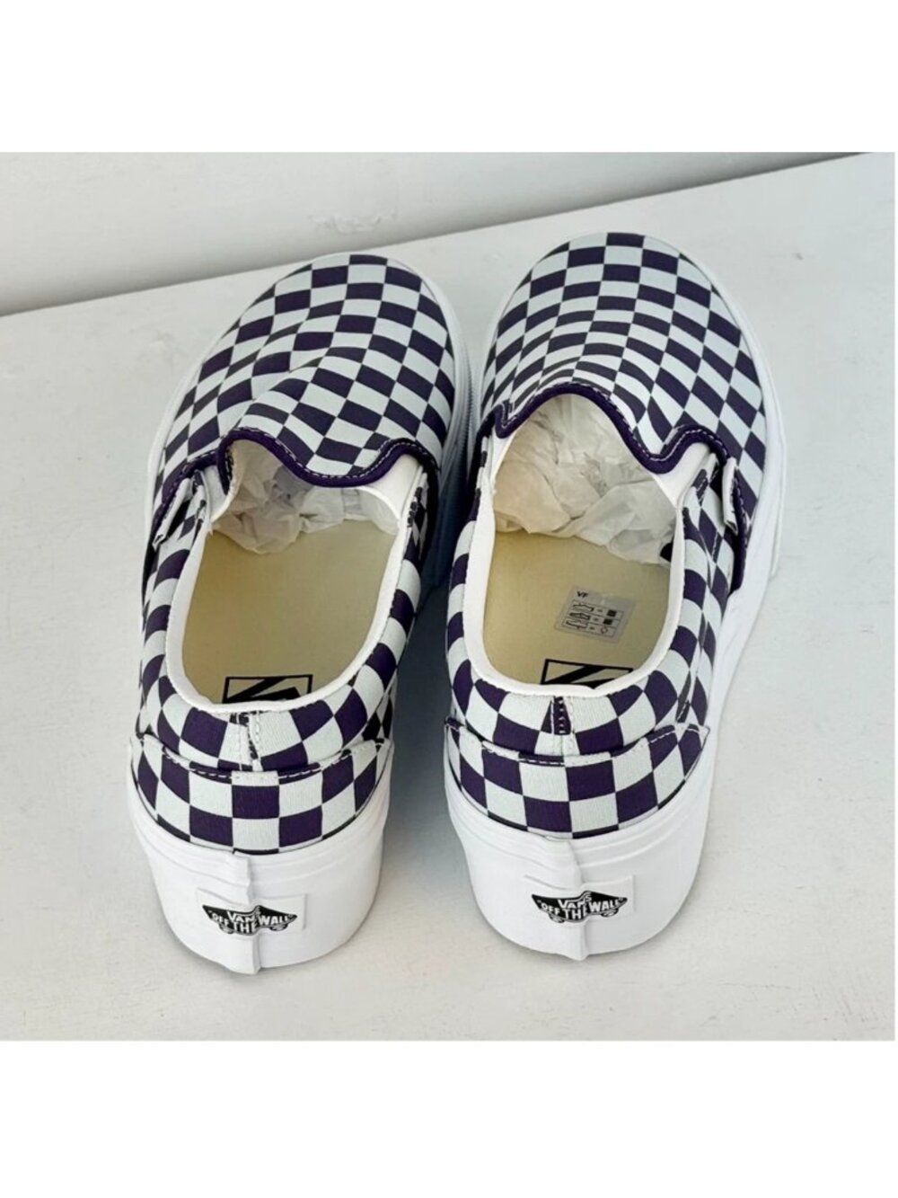 M4.5, W6 -Vans Classic Slip-On Platform Checkerboard Shoe-Mist Blue/Gothic Grape - Picture 6 of 8